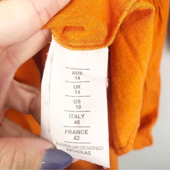 NICHOLAS | Orange Linen Blend Prairie Style Midi Dress Women’s Size 10 - Picture 10 of 13